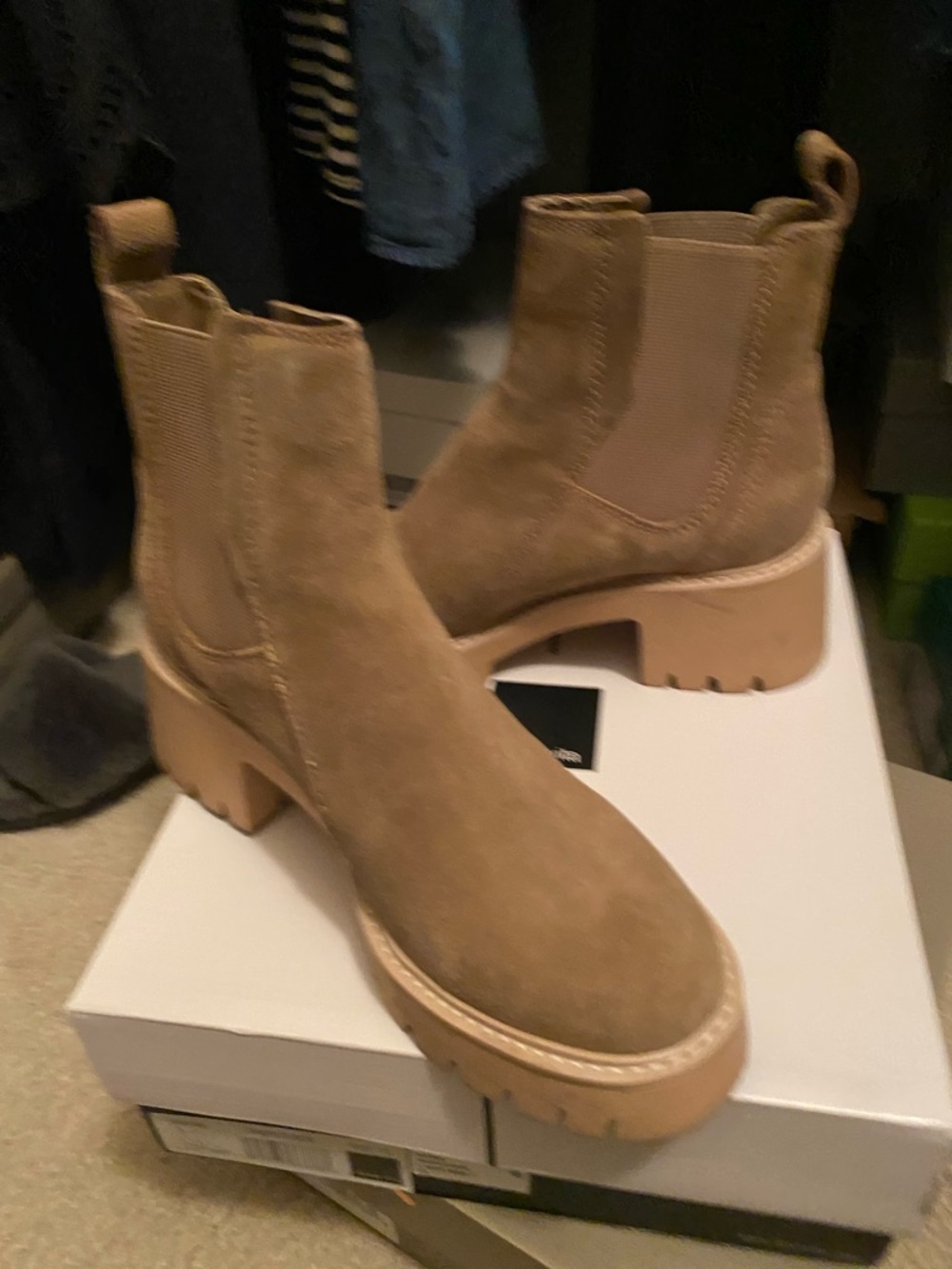Dolce Vita Tan Suede Chelsea Lug Ankle Boots